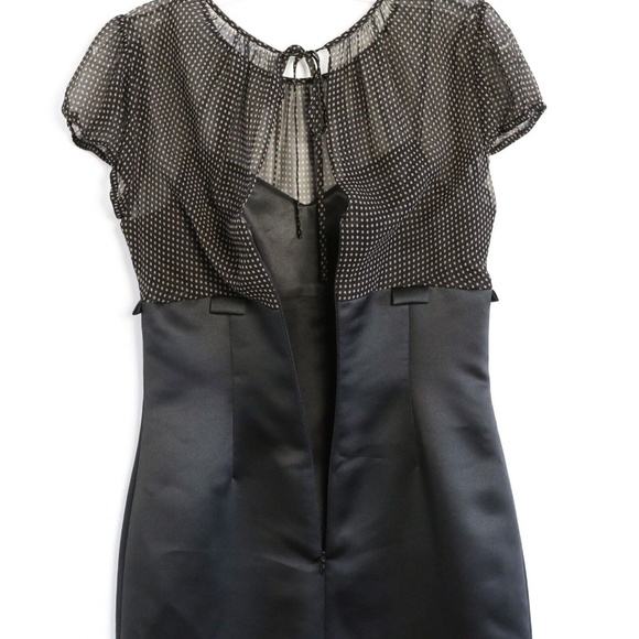 Tahari ASL Arthur Levine black cocktail sheath dress mixed fabric polka dot silk - Picture 4 of 7